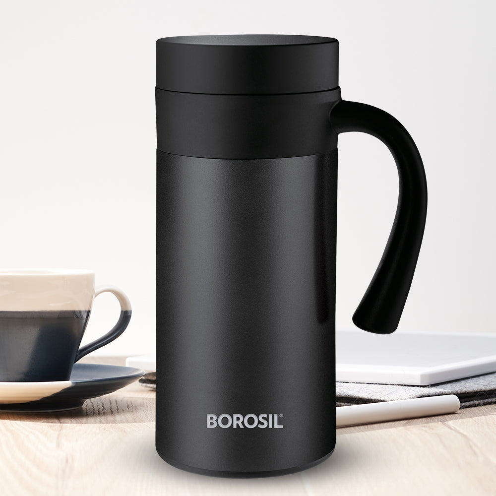 Pre-Printed Borosil CafeTime Insulated Mug, Black, 400ml