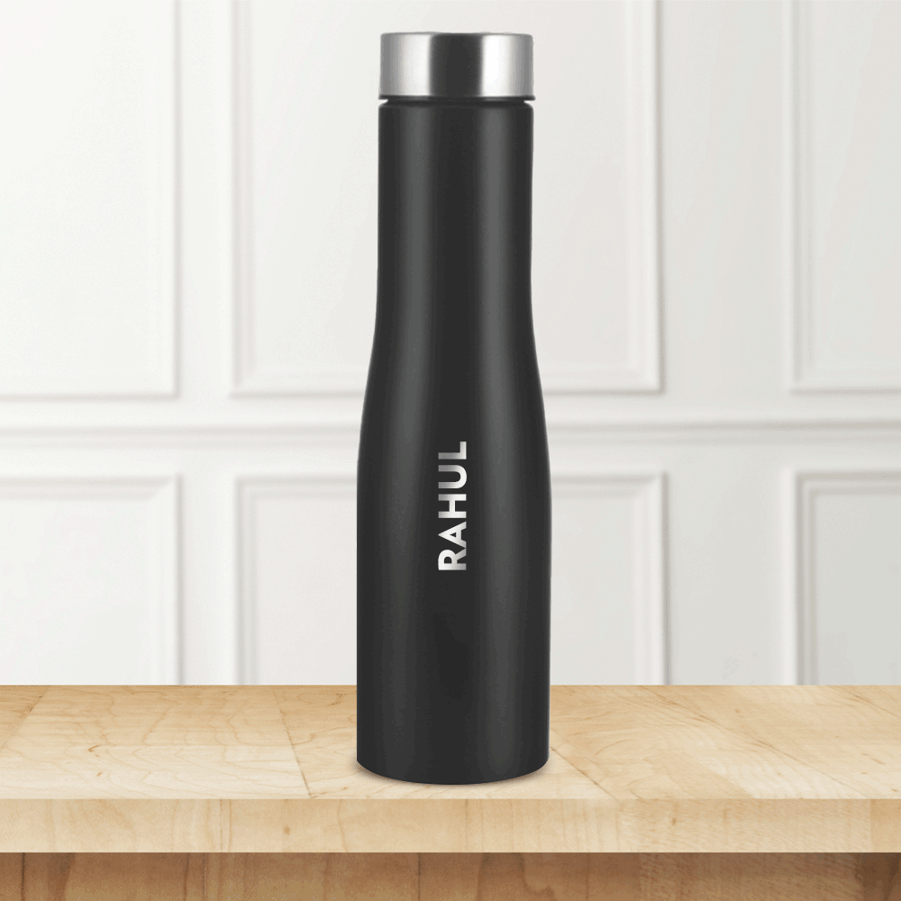 Pre-Printed Personalised Swan Stainless Steel Single Wall Bottle, Black