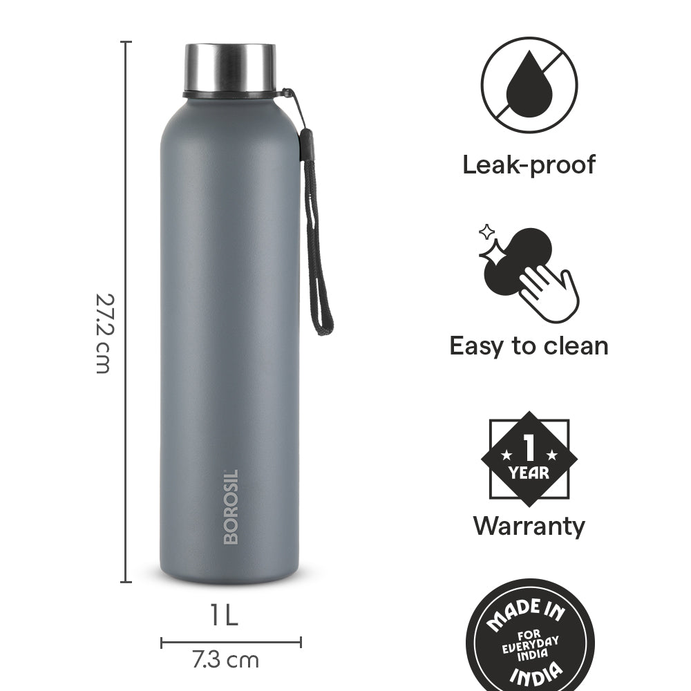 Pre-Printed Laguna SS Bottle, Grey, 1 L