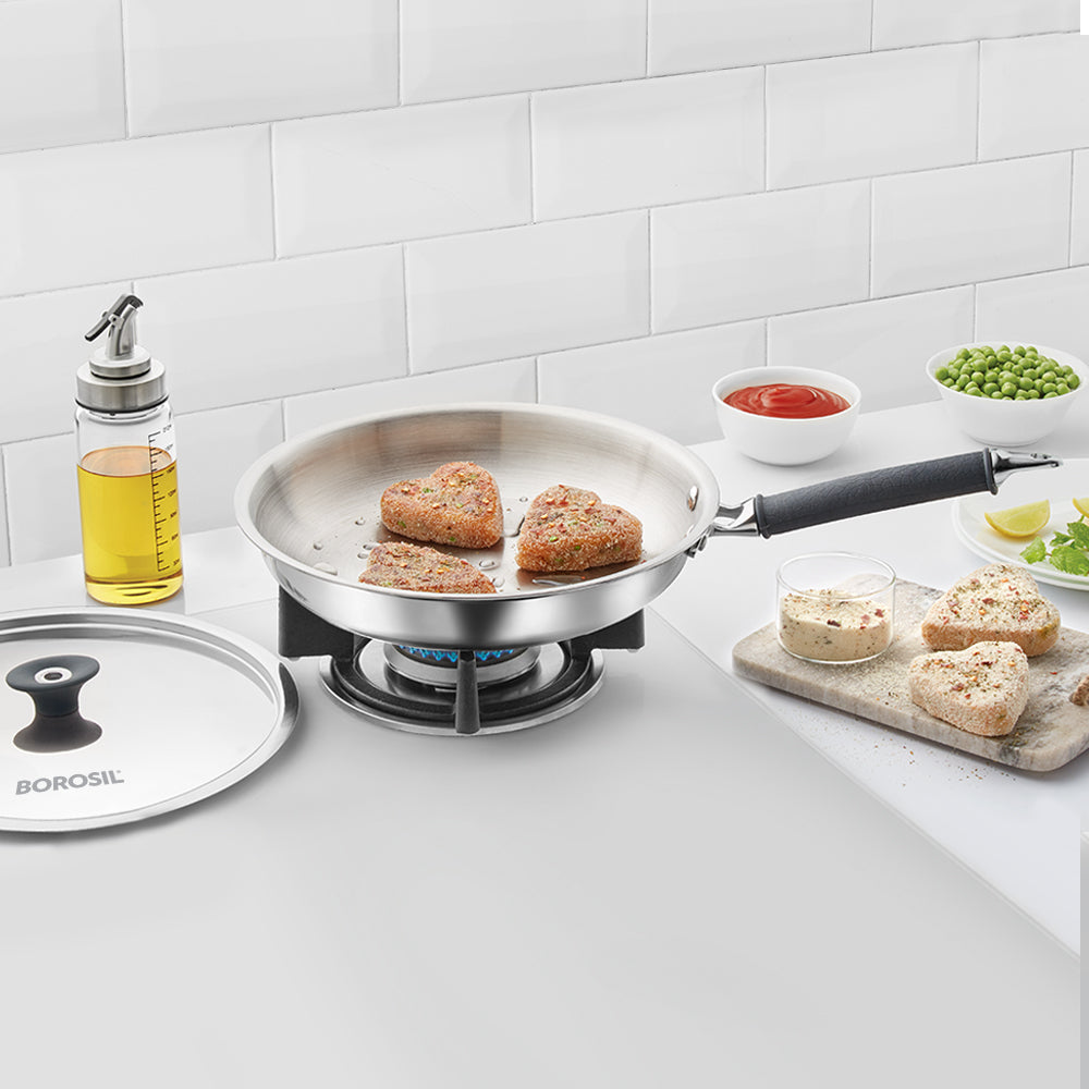 Refurbished/OLD Cookfresh Triply Frying Pan (Silicone Handle + Lid)
