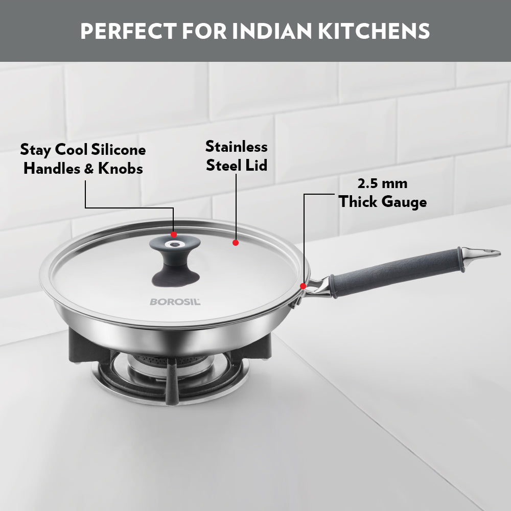 Refurbished/OLD Cookfresh Triply Frying Pan (Silicone Handle + Lid)