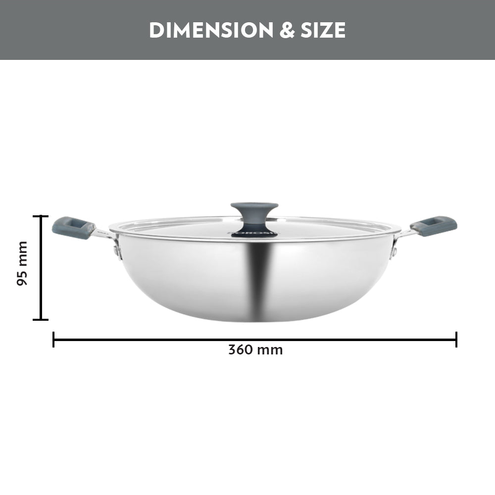 Refurbished/OLD Cookfresh Triply Kadhai (Silicone Handle + Lid), 2.5L