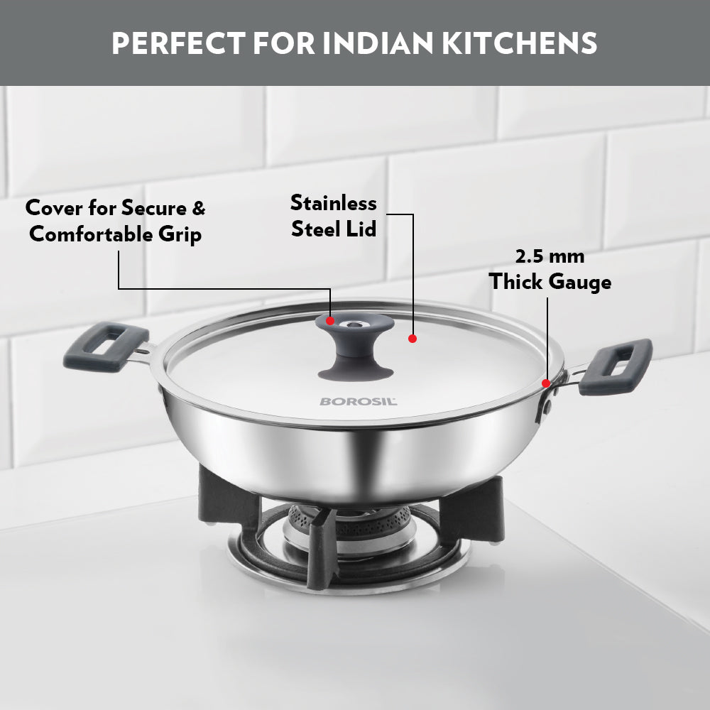 Refurbished/OLD Cookfresh Triply Kadhai (Silicone Handle + Lid), 2.5L
