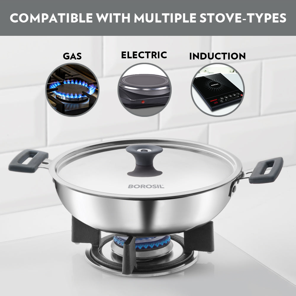 Refurbished/OLD Cookfresh Triply Kadhai (Silicone Handle + Lid), 2.5L