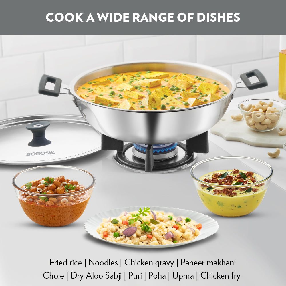 Refurbished/OLD Cookfresh Triply Kadhai (Silicone Handle + Lid), 2.5L