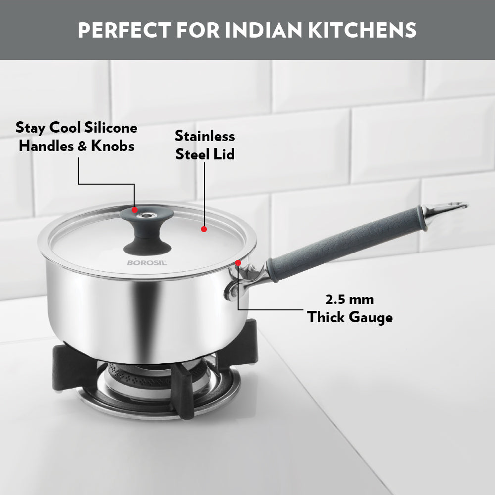 Refurbished/OLD Cookfresh Triply Saucepan (Silicone Handle + Lid)