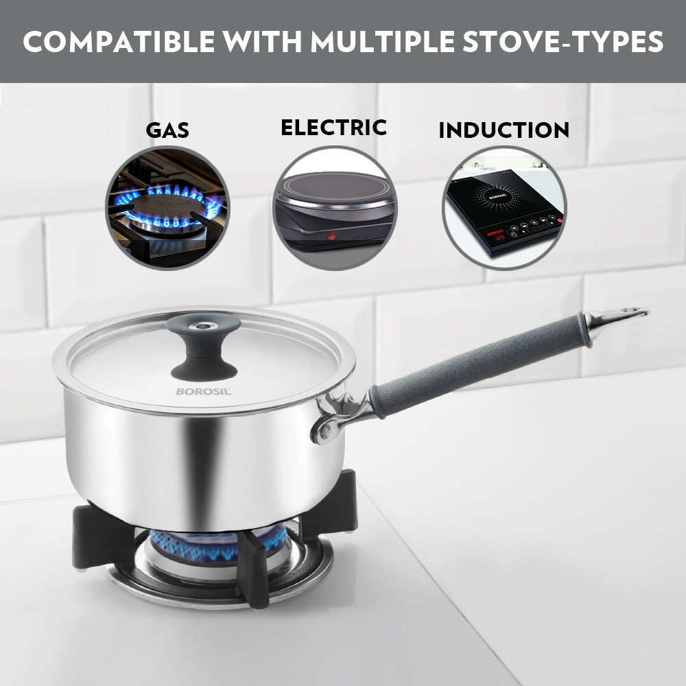 Refurbished/OLD Cookfresh Triply Saucepan (Silicone Handle + Lid)