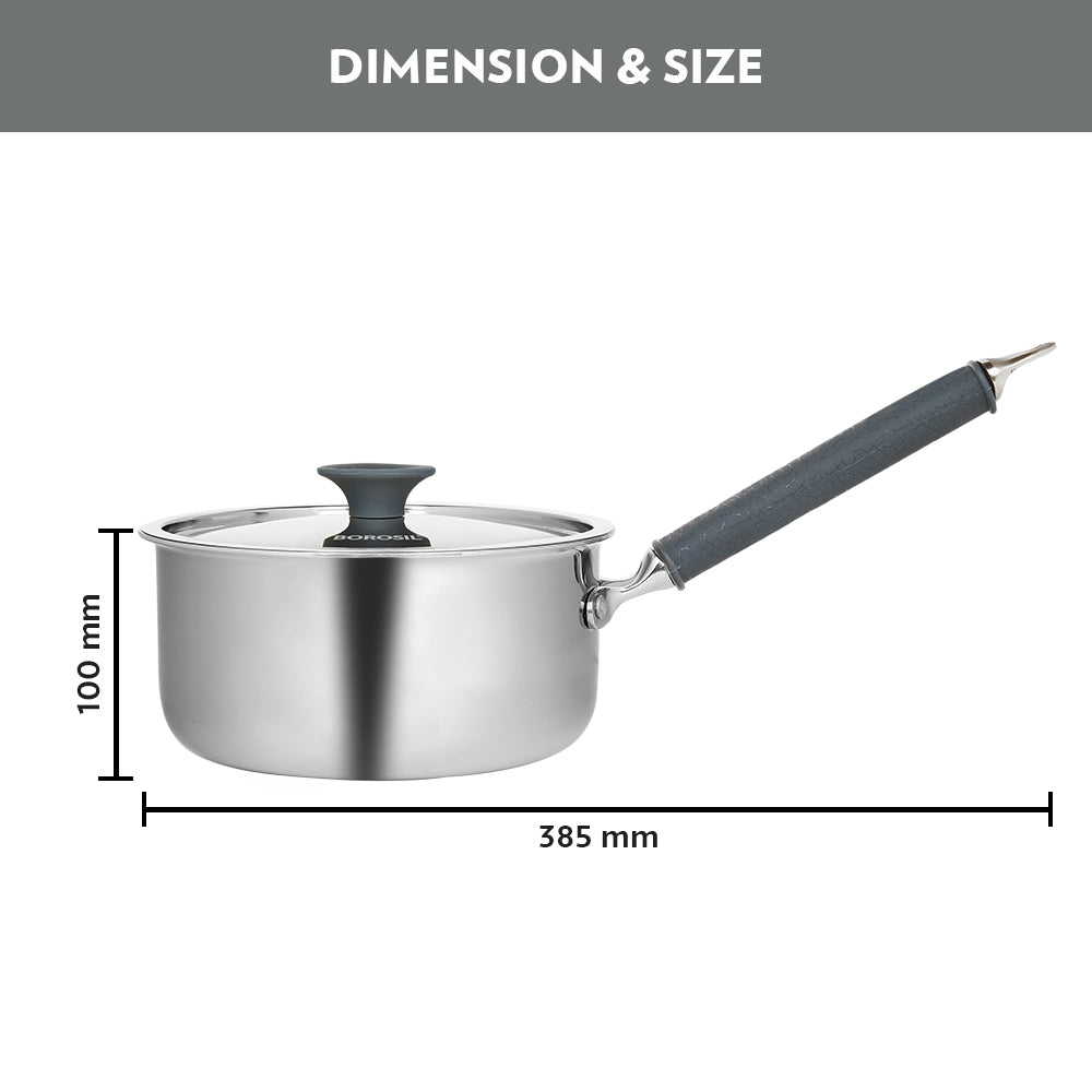 Refurbished/OLD Cookfresh Triply Saucepan (Silicone Handle + Lid), 2.2L