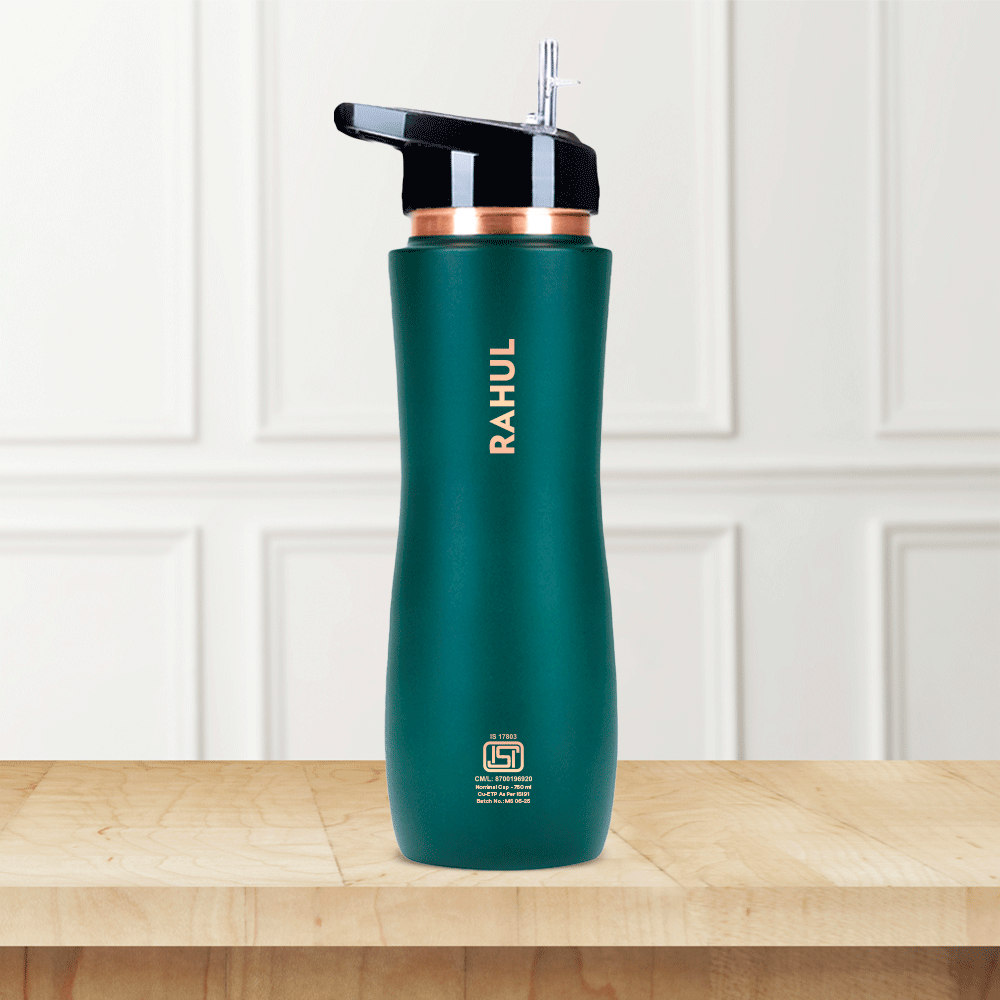 Pre-Printed Sipper Copper Bottle, Green, 750ml, Personalised