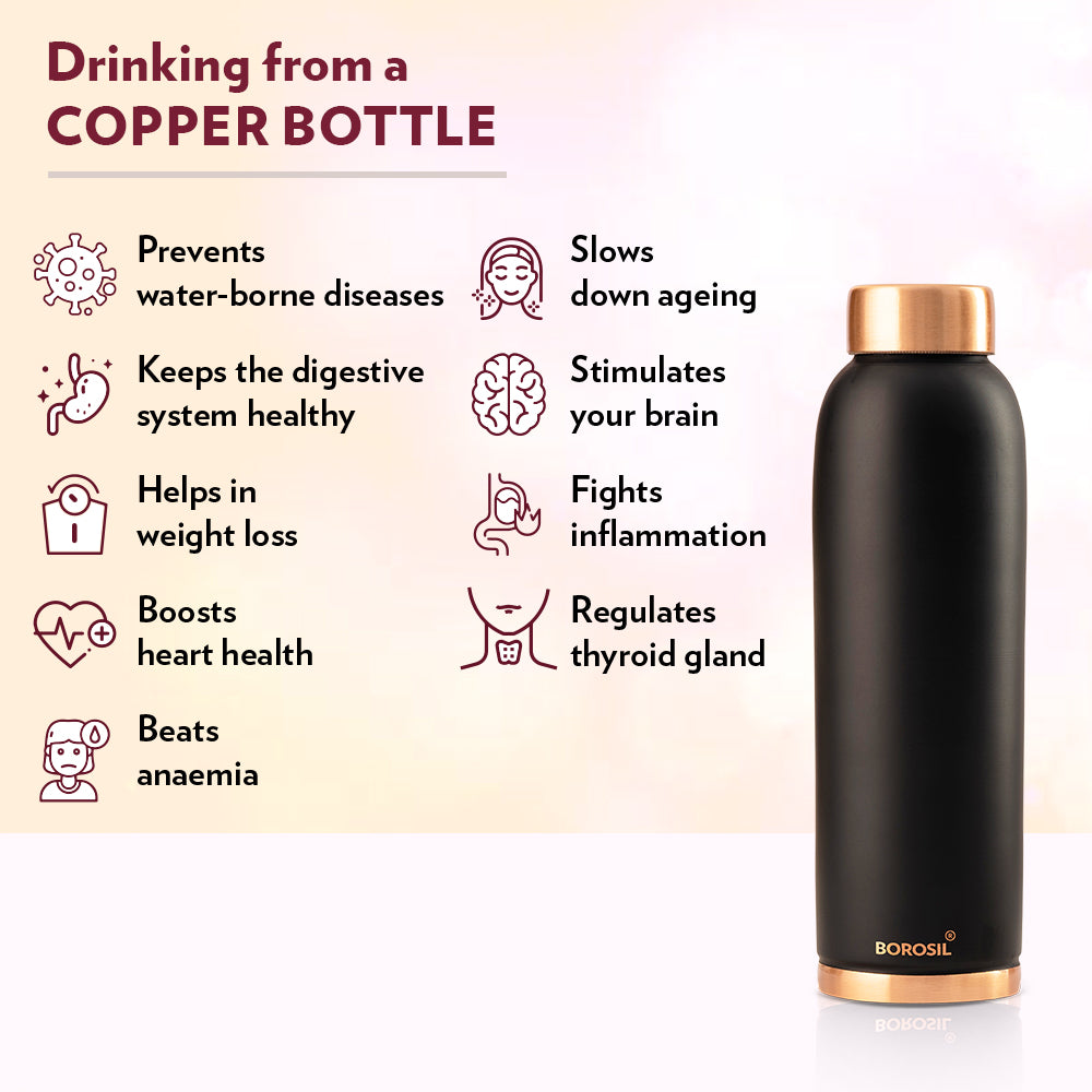 Pre-Printed Eco Copper Bottle, Black, 1L
