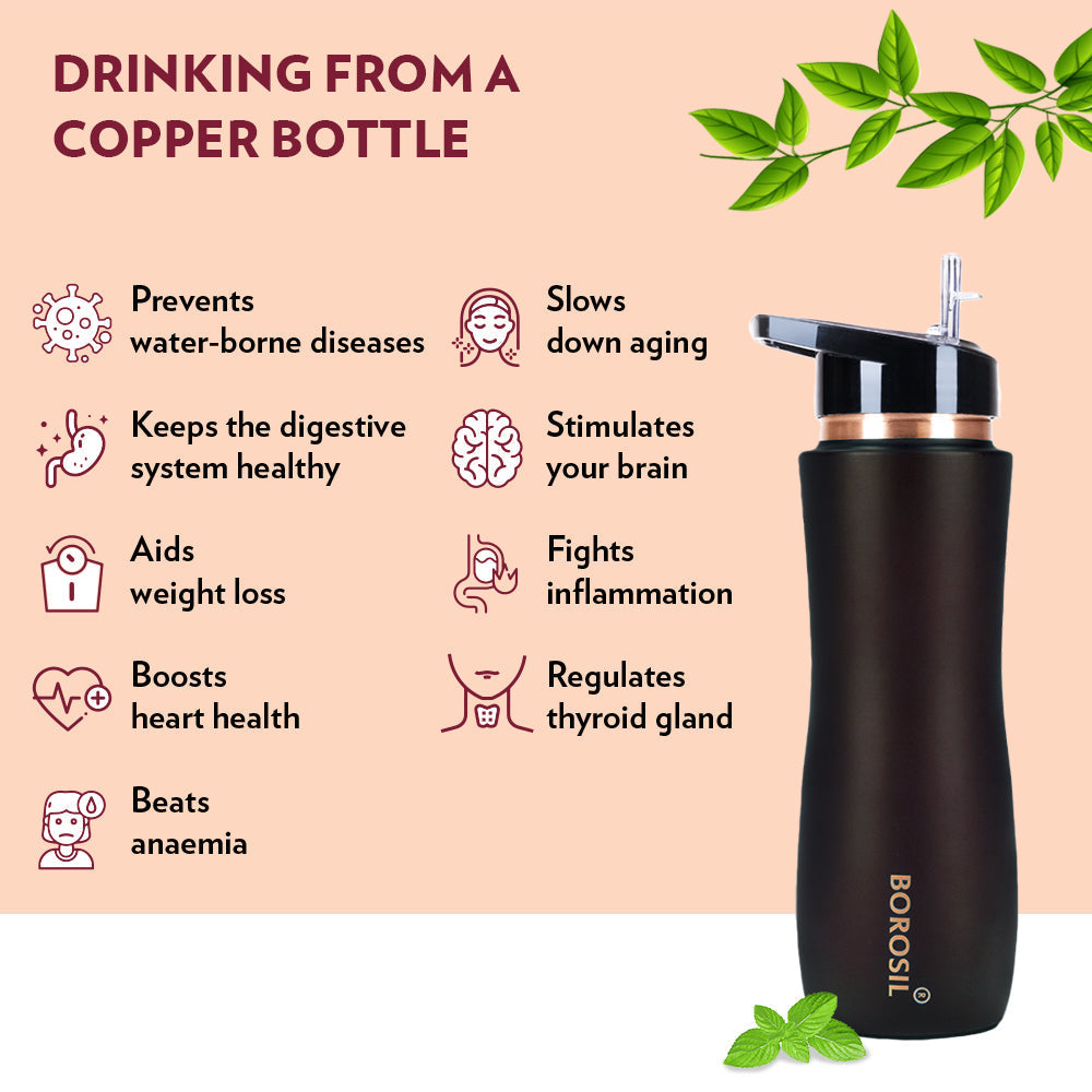 Pre-Printed Sipper Copper Bottle, Brown, 750 ml, Personalised