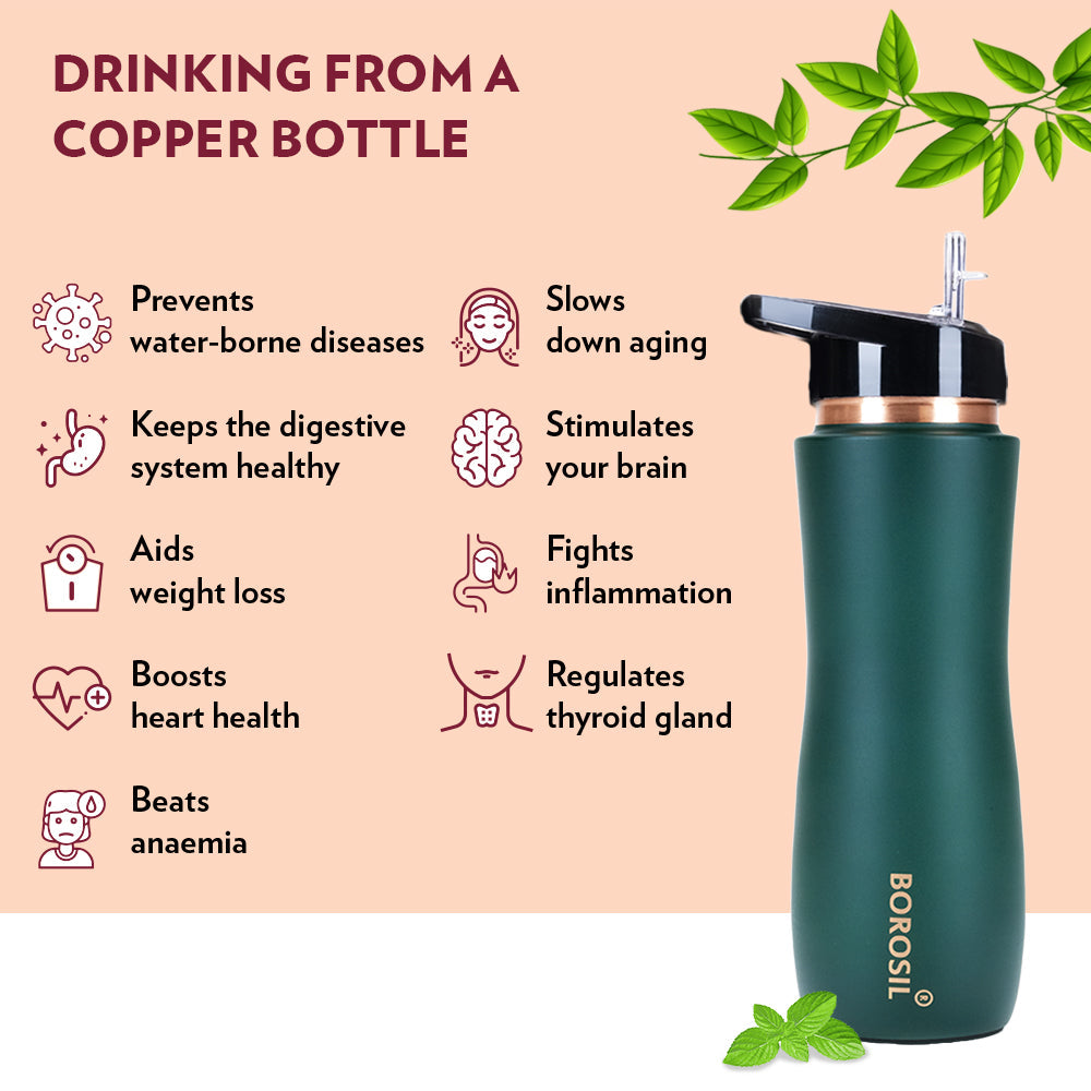 Pre-Printed Sipper Copper Bottle, Green, 750ml, Personalised