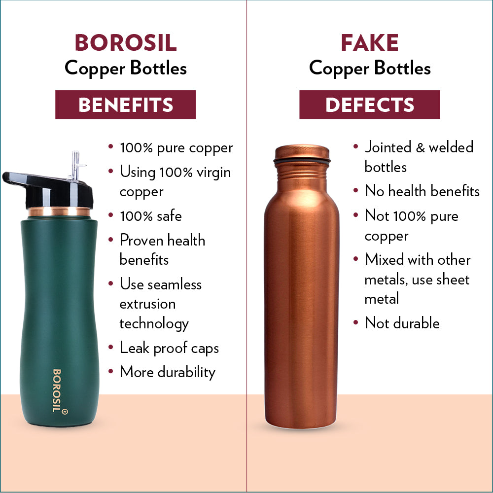 Pre-Printed Sipper Copper Bottle, Green, 750ml, Personalised