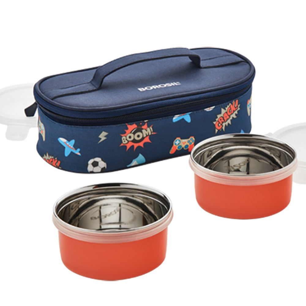 Refurbished/OLD Blaze Blue Kids Lunch Box, Round x 2 (Flat)