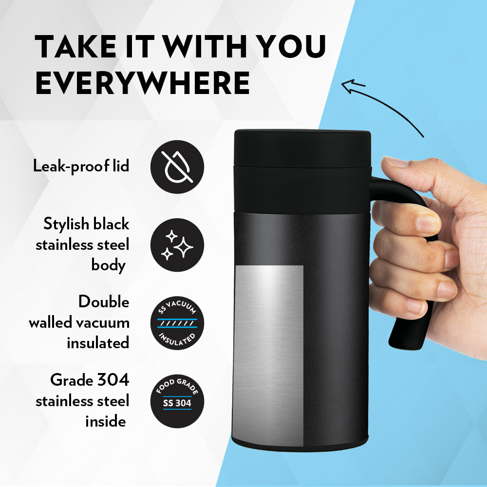Pre-Printed CafeTime Insulated Mug, Black, Personalise, 400ml