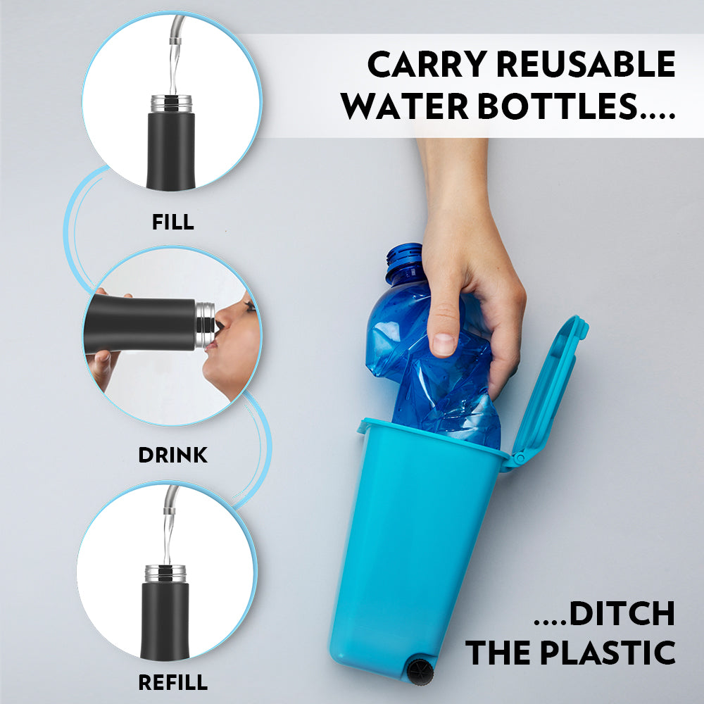 Pre-Printed Swan Stainless Steel Single Wall Bottle, Black, 1L