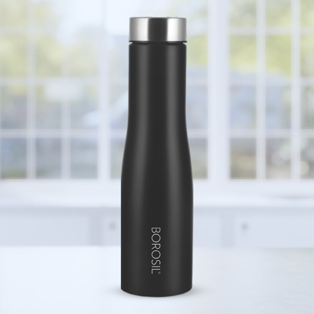 Pre-Printed Swan Stainless Steel Single Wall Bottle, Black, 1L